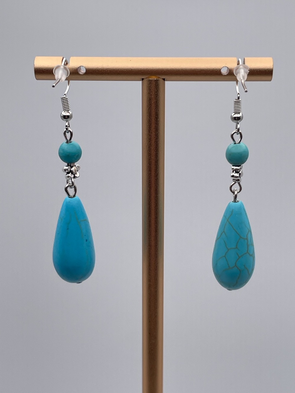 Turquoise Water Drop Shape Dangle Earrings - Picture 8 of 12